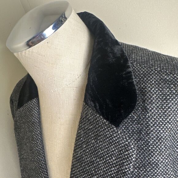 American Eagle Gray Black Silver Tweed Blazer Wool Blend Velvet Collar Sz L - Picture 11 of 13